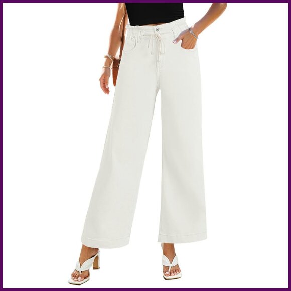 Wide Leg Stretch Jeans High Waist Bell Bottom Y2K Pants - Picture 1 of 8